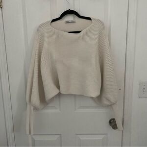 Zara Cream Ribbed Batwing Cropped Sweater Womens Size Large